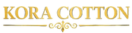 The text 'KORA COTTON' is displayed in large, elegant gold serif letters with a decorative flourish underneath, set against a plain white background.